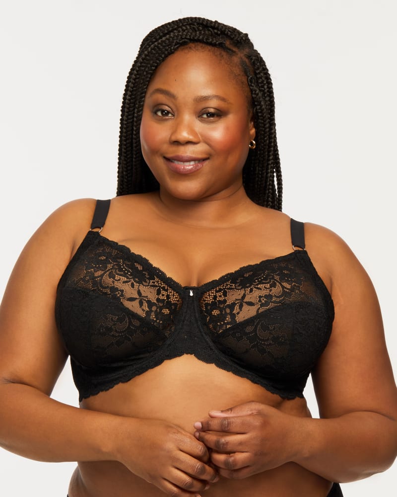 Front of a model wearing a size 34C Muse Full Cup Lace Bra in Black by Montelle. | dia_product_style_image_id:184864